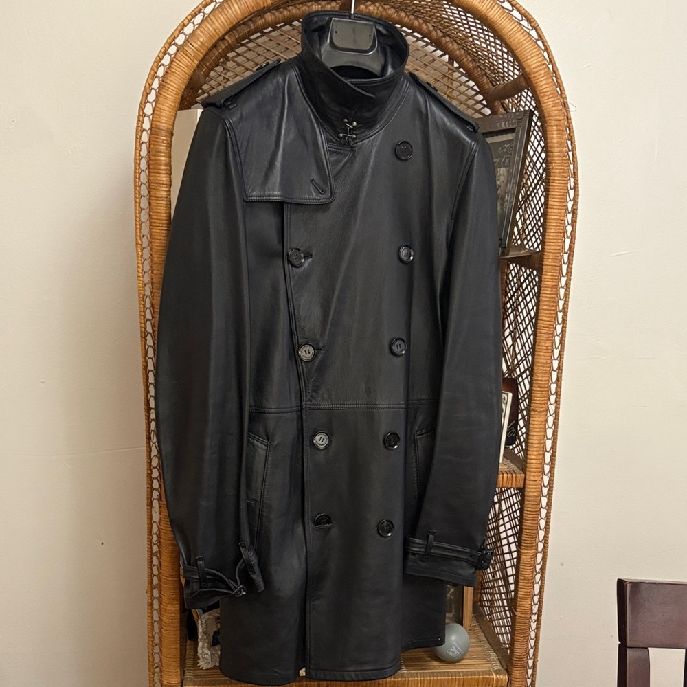 Burberry Black Leather Trench Coat BURBERRY LONDON BRITTION